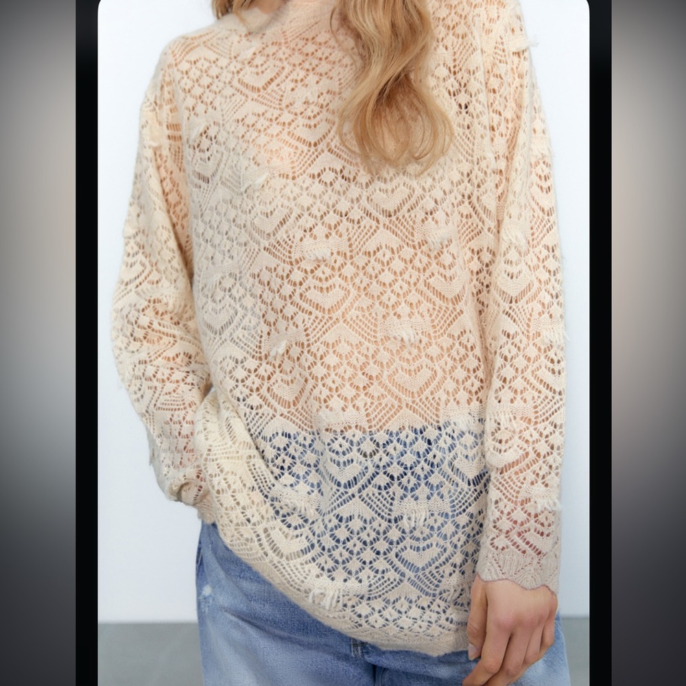 Zara Pointelle Knit Sweater NWT